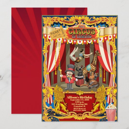 invitation à la fête d'anniversaire du cirque (Devant / Derrière)