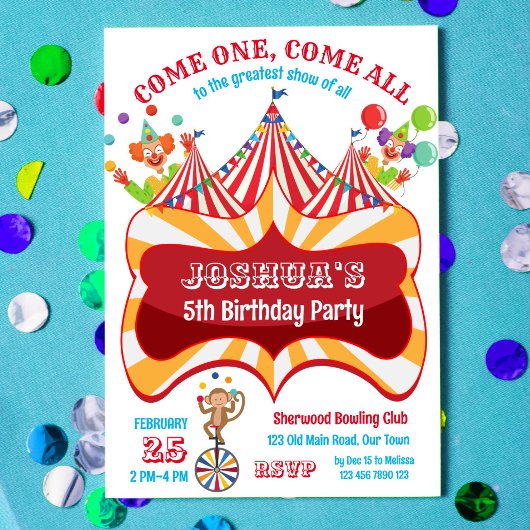 Invitation à la fête d'anniversaire du cirque du C