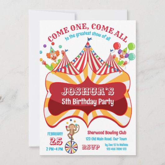 Invitation à la fête d'anniversaire du cirque du C (Devant)