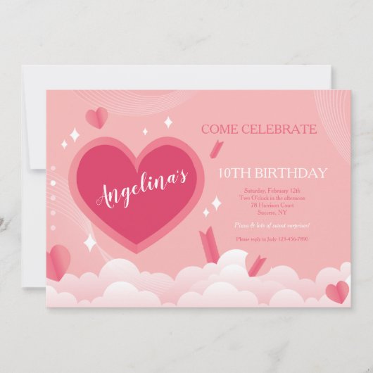 Invitation à la fête d'anniversaire du coeur (Devant)