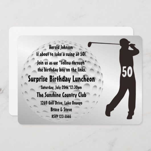 Invitation à la fête d'anniversaire du Cool Golfer (Devant / Derrière)