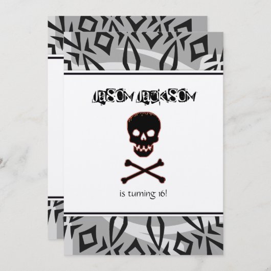 Invitation à la fête d'anniversaire du crâne (Devant / Derrière)