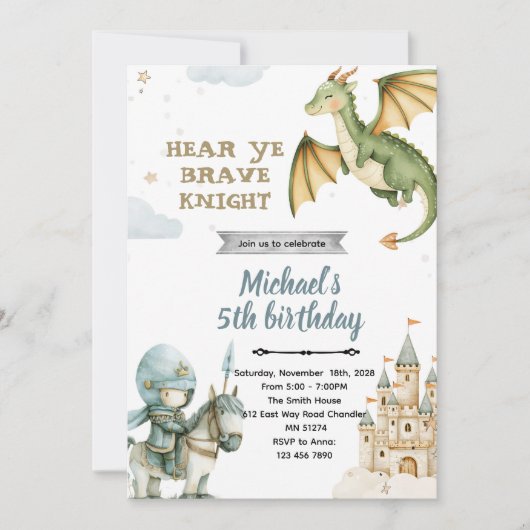 Invitation à la fête d'anniversaire du dragon et d (Devant)