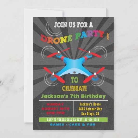 Invitation à la fête d'anniversaire du drone (Devant)