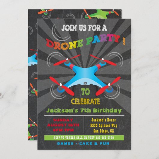 Invitation à la fête d'anniversaire du drone (Devant / Derrière)