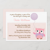 Invitation à la fête d'anniversaire du hibou (rose (Devant / Derrière)