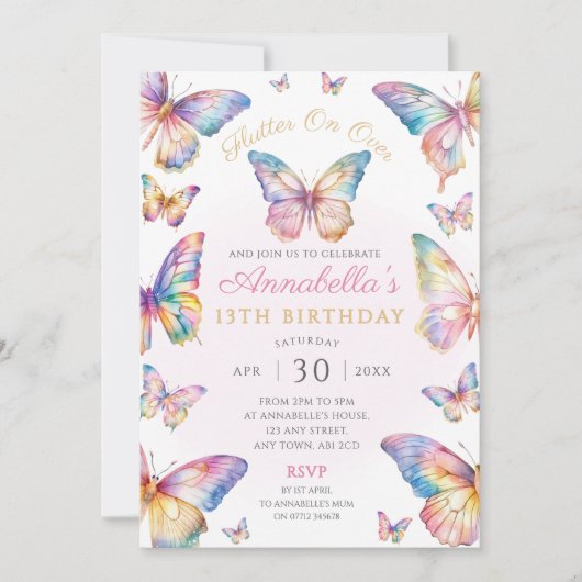 Invitation à la fête d'anniversaire du papillon ar (Devant)