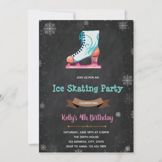 Invitation à la fête d'anniversaire du patinage su (Devant)