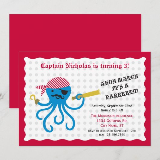 Invitation à la fête d'anniversaire du Pirate Octo (Devant / Derrière)