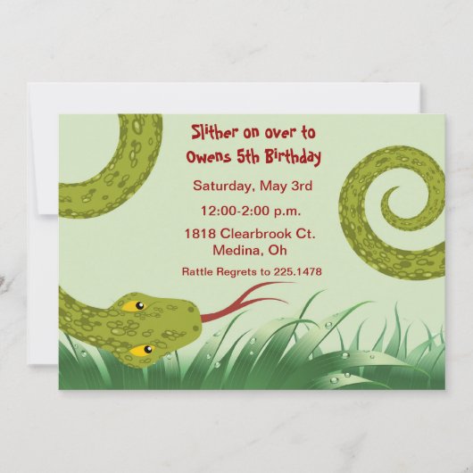 invitation à la fête d'anniversaire du reptile (Devant)