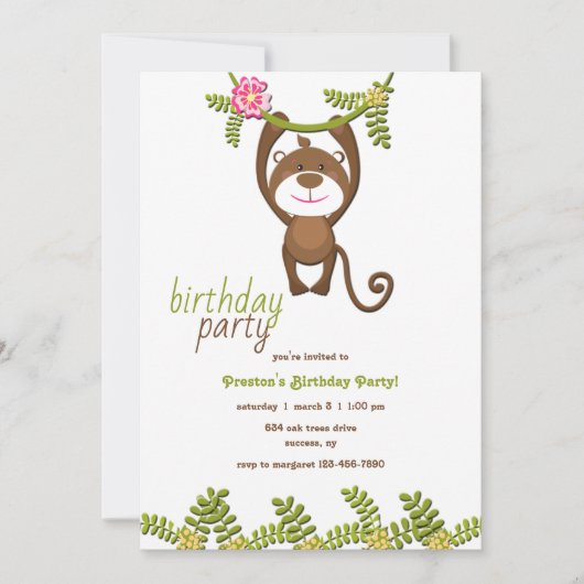 Invitation à la fête d'anniversaire du singe (Devant)