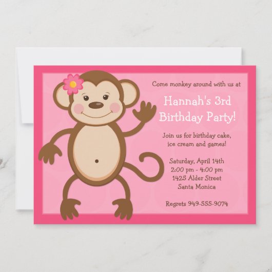 Invitation à la fête d'anniversaire du singe (Devant)