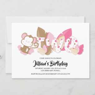 Invitation à la fête d'anniversaire du singe rose