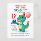 Invitation à la fête d'anniversaire du T Rex 12 an (Devant)