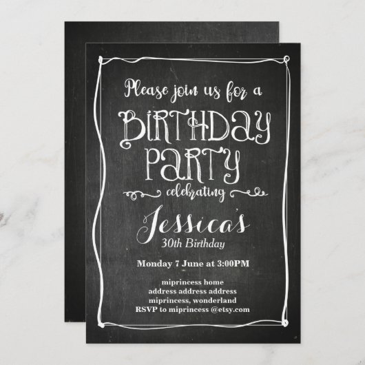 invitation à la fête d'anniversaire du tableau (Devant / Derrière)