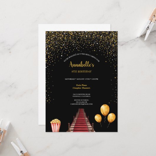 Invitation à la fête d'anniversaire du tapis rouge (Devant/Arrière en situation)