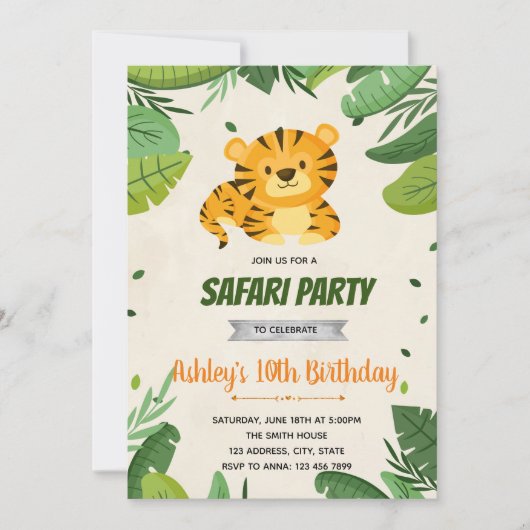 Invitation à la fête d'anniversaire du tigre migno (Devant)
