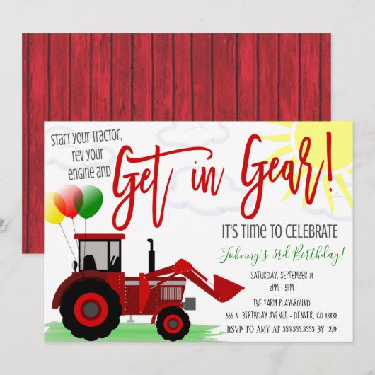 Invitation à la fête d'anniversaire du tracteur (Devant / Derrière)