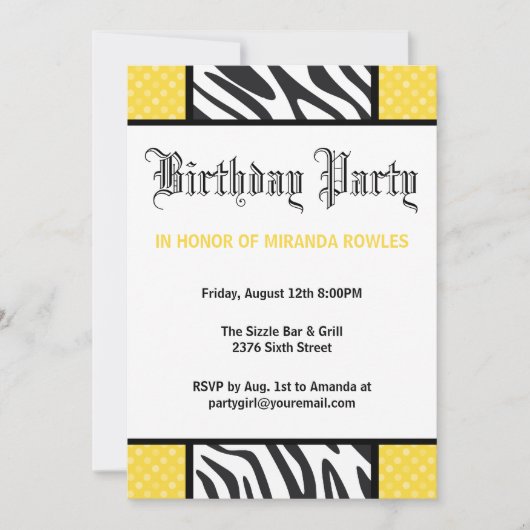 Invitation à la fête d'anniversaire du Zebra de Ye (Devant)