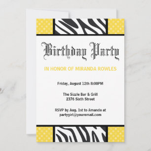 Invitation à la fête d'anniversaire du Zebra de Ye