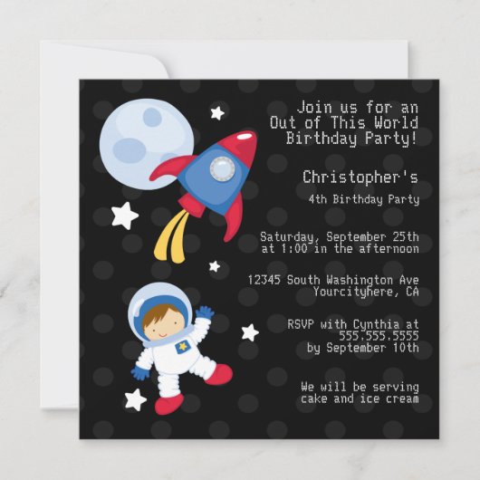 Invitation à la fête d'anniversaire d'un astronaut (Devant)