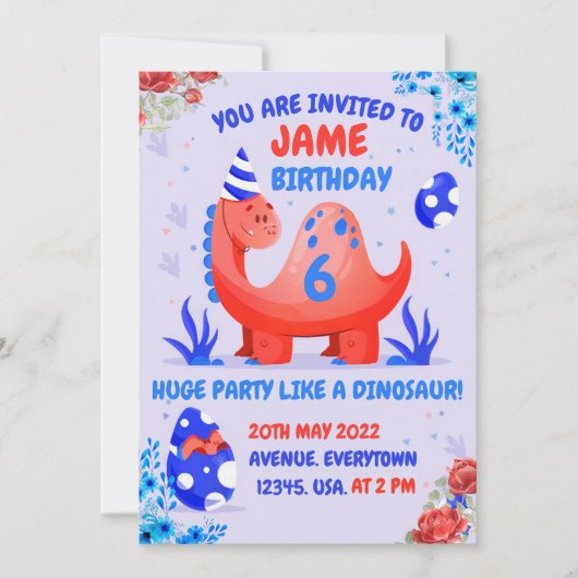 Invitation à la fête d'anniversaire d'un dinosaure (Devant)