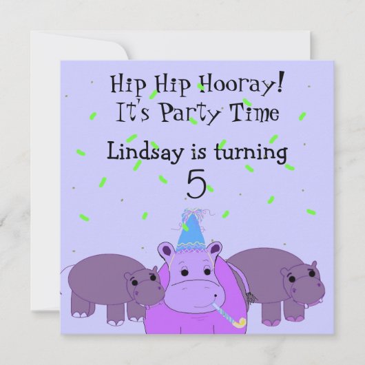 Invitation à la fête d'anniversaire d'un hippopota (Devant)
