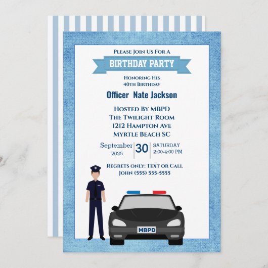 Invitation à la fête d'anniversaire d'un policier (Devant / Derrière)