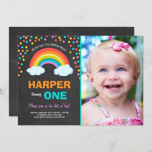 Invitation à la fête d'anniversaire en arc-en-ciel (Devant / Derrière)