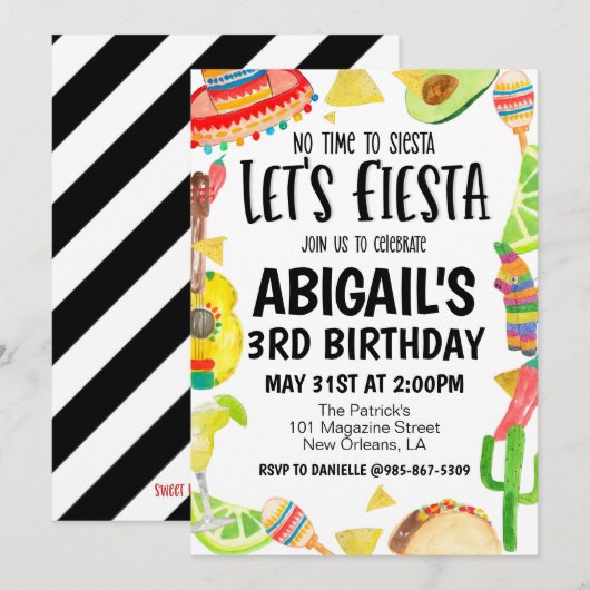 Invitation à la fête d'anniversaire Fiesta (Devant / Derrière)