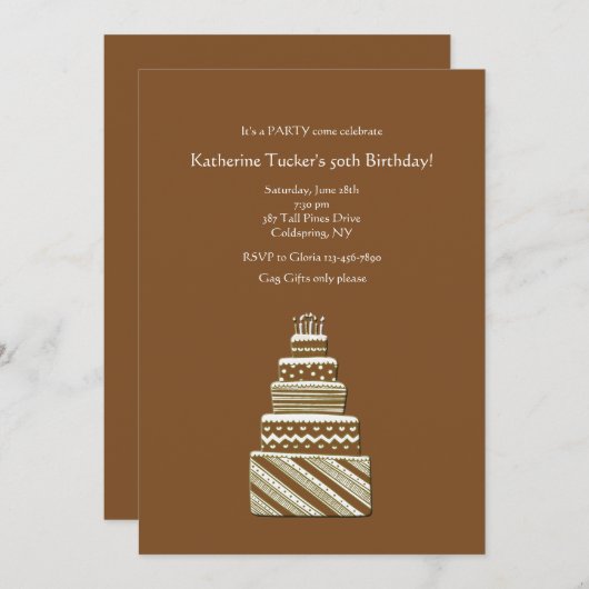 Invitation à la fête d'anniversaire Gâteau d'anniv (Devant / Derrière)