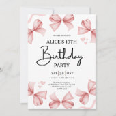 Invitation à la fête d'anniversaire Girl Bow rose (Devant)