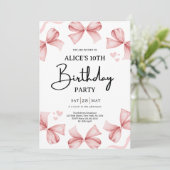 Invitation à la fête d'anniversaire Girl Bow rose (Debout devant)