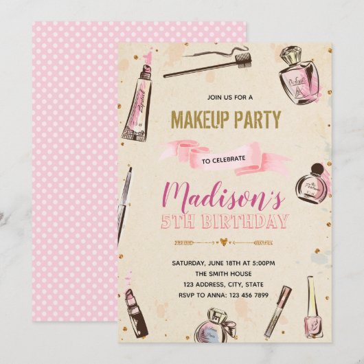 Invitation à la fête d'anniversaire Glamor (Devant / Derrière)