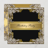 Invitation à la fête d'anniversaire Gold et Black (Devant / Derrière)