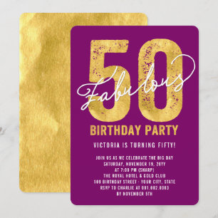 Invitation à la fête d'anniversaire Gold Fifty et 