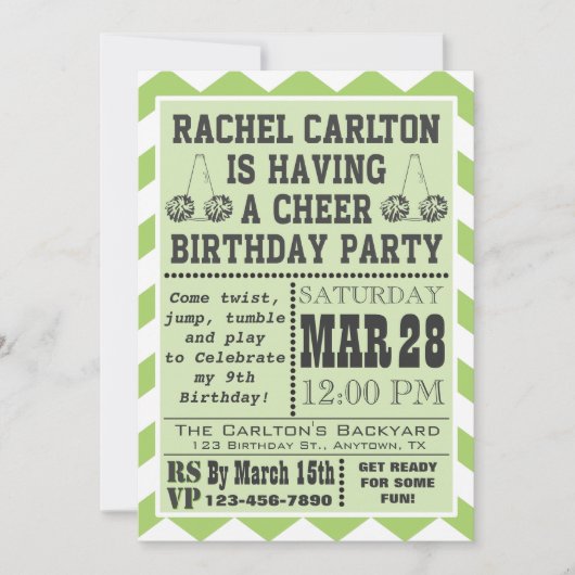 Invitation à la fête d'anniversaire Green Cheerlea (Devant)
