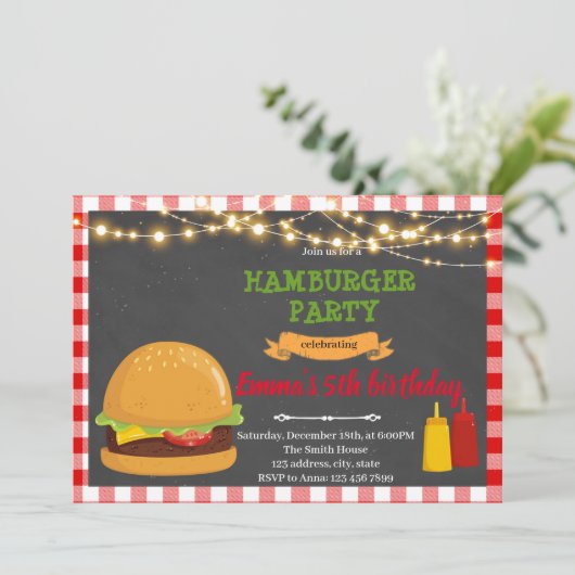 Invitation à la fête d'anniversaire Hamburger (Debout devant)