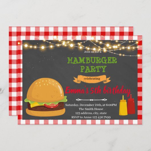 Invitation à la fête d'anniversaire Hamburger (Devant / Derrière)