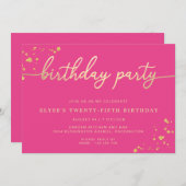 Invitation à la fête d'anniversaire Hot Pink (Devant / Derrière)