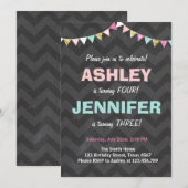 Invitation à la fête d'anniversaire jumelle Twins  (Devant / Derrière)