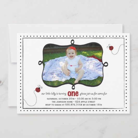 Invitation à la fête d'anniversaire Lady Bug First (Devant)