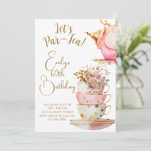 Invitation à la fête d'anniversaire Let's Par-Tea (Debout devant)