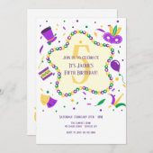 Invitation à la fête d'anniversaire Mardi Gras (Devant / Derrière)