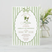 Invitation à la fête d'anniversaire Matcha Ruban V (Debout devant)