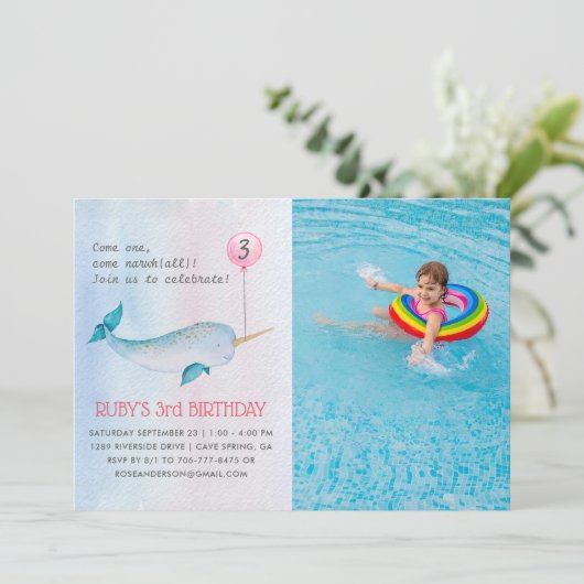 Invitation à la fête d'anniversaire Narwhal (Debout devant)