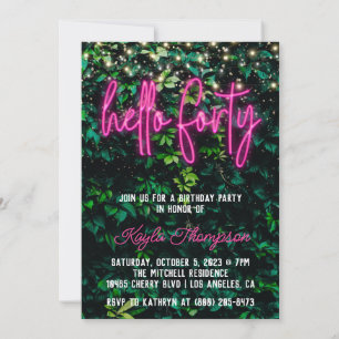 Invitation à la fête d'anniversaire Neon Hello For
