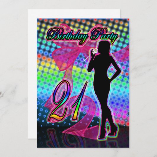 Invitation à la fête d'anniversaire, Neon with Fem (Devant / Derrière)