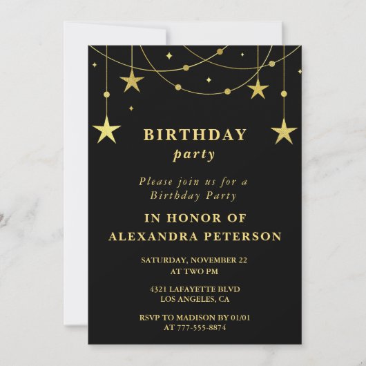 Invitation à la fête d'anniversaire noir 59 avec é (Devant)
