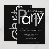 Invitation à la fête d'anniversaire Noir et blanc (Devant / Derrière)
